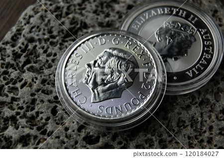 British and Australian silver investment coins. King and Queen on silver coins. 120184027