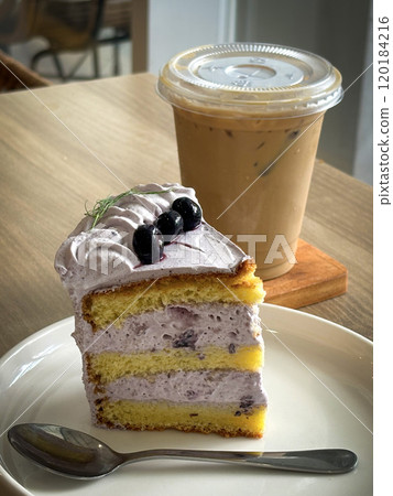 Delicious colorful decorated baked sweet tasty party cakes or catering cakes for party, bar dessert selection with cake, pie and pastries catering banquet, coffee break buffet at a conference content 120184216