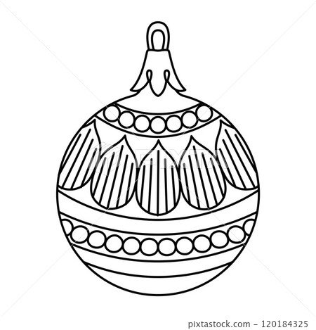 Vector christmas ball doodle style. Hand drawn black and white isolated globe coloring page Vector christmas ball doodle style. Hand drawn black and white isolated globe coloring page 120184325