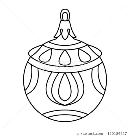 Vector christmas ball doodle style. Hand drawn black and white isolated globe coloring page Vector christmas ball doodle style. Hand drawn black and white isolated globe coloring page 120184337