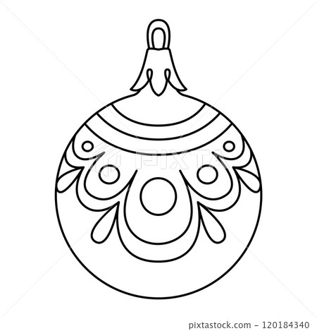 Vector christmas ball doodle style. Hand drawn black and white isolated globe coloring page 120184340