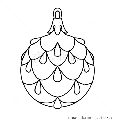 Vector christmas ball doodle style. Hand drawn black and white isolated globe coloring page Vector christmas ball doodle style. Hand drawn black and white isolated globe coloring page 120184344