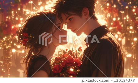 兩個人手捧花的浪漫時刻 兩個人手捧花的浪漫時刻 120184377