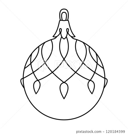 Vector christmas ball doodle style. Hand drawn black and white isolated globe coloring page Vector christmas ball doodle style. Hand drawn black and white isolated globe coloring page 120184399