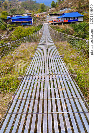Suspension Footbridge, Trek to Annapurna Base Camp, Nepal 120184649