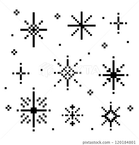 Black and White Pixel Star Sparkles Set Black and White Pixel Star Sparkles Set 120184801
