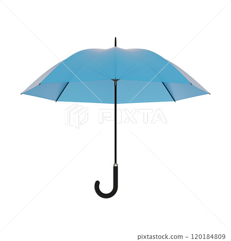 Open blue umbrella with black handle, isolated on white background Open blue umbrella with black handle, isolated on white background 120184809