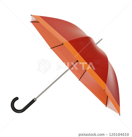 Open red umbrella with black handle lying on a side or flying away Open red umbrella with black handle lying on a side or flying away 120184810