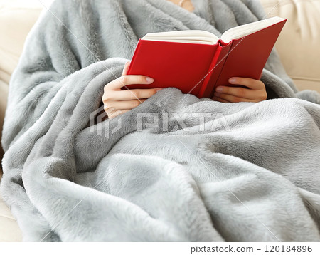 Person wrapped in a soft gray blanket Person wrapped in a soft gray blanket 120184896