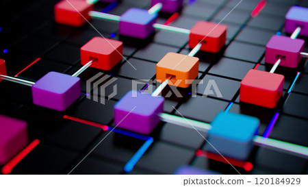 Colorful 3D Cube Grid: A Striking Pattern Against a Dark Background 120184929