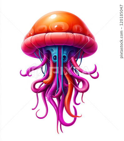 Colorful Abstract Jellyfish with Detailed Tentacles 120185047