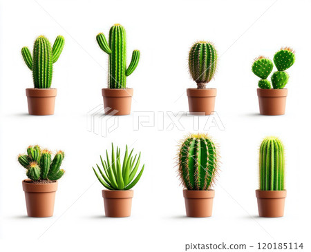 Variety of Green Cactus Plants Isolated on White Background 120185114