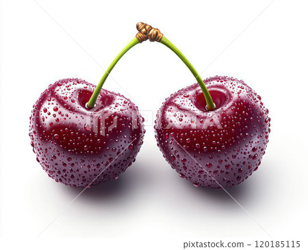Fresh Red Cherries with Water Droplets Isolated on White 120185115