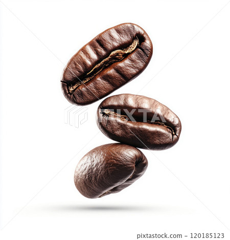 Close-Up of Roasted Coffee Beans Isolated on White Background 120185123