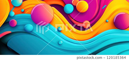 Abstract Colorful Waves and Bubbles in Paper-Cut Style 120185364