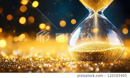 Hourglass with Golden Sand and Bokeh Lights Hourglass with Golden Sand and Bokeh Lights 120185405