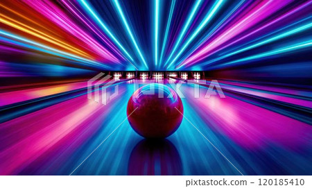 Bowling Ball in Motion with Neon Lights 120185410
