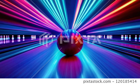 Bowling Ball in Motion with Neon Lights 120185414