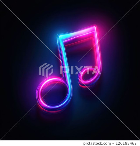 Neon Music Note Icon on Dark Background 120185462