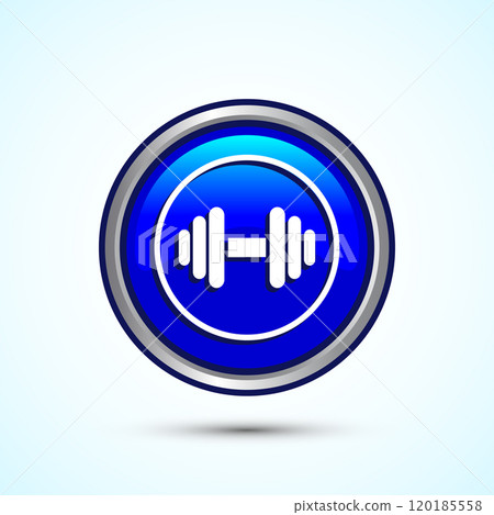 Dumbbell icon design for fitness, gym, exercise, weightlifting. Button Design Dumbbell icon design for fitness, gym, exercise, weightlifting. Button Design 120185558