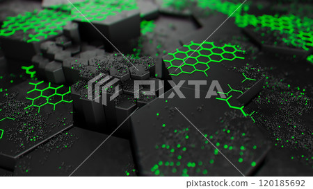 Neon Green Hexagonal Pattern on Dark Surface 120185692