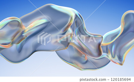 Transparent glossy glass ribbon. Curved wave in motion.  120185694
