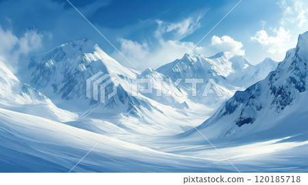 Empty ski slope, mountains, magnificent winter mountain landscape 120185718