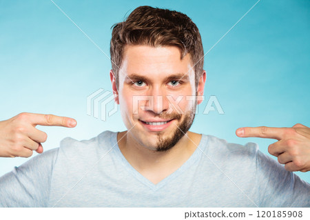 Happy man with half shaved face beard hair. Happy man with half shaved face beard hair. 120185908
