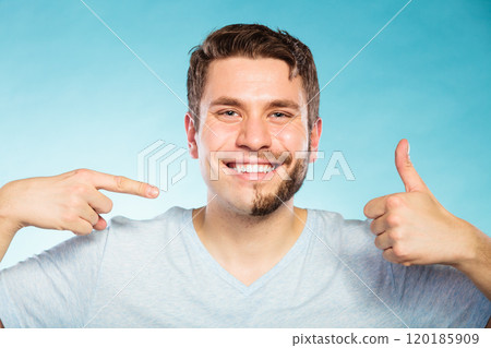 Happy man with half shaved face beard hair. Happy man with half shaved face beard hair. 120185909