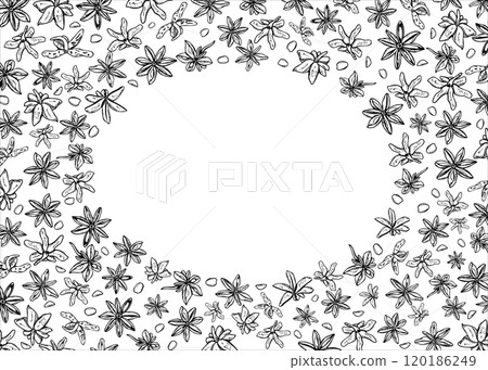 Watercolor star anise seeds seamless pattern. Aromatic brown dried natural spice for making drinks and baking illustration. Badian ornate for decoration of menu, Christmas and New Year textile 120186249