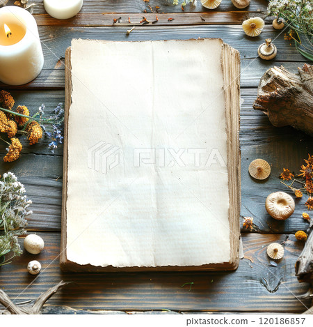 Template concept, Blank sheet of paper on wood rustic background 120186857