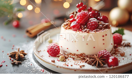 Festive cake with christmas decoration Festive cake with christmas decoration 120186877