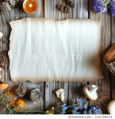 Template concept, Blank sheet of paper on wood rustic background, Top view, Template concept, Blank sheet of paper on wood rustic background, Top view, 120186914