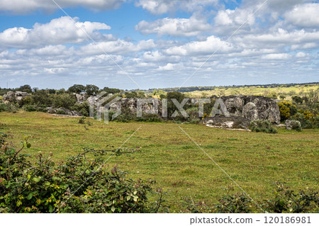 Driving with the car through the Alentejo in Portugal. Area around Nisa and Castelo de Vide 120186981