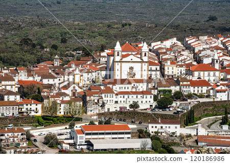 Panorama of Castelo de Vide rooftops seen from an outside viewpoint. Castelo de Vide in Alto Alentejo, Portugal. Panorama of Castelo de Vide rooftops seen from an outside viewpoint. Castelo de Vide in Alto Alentejo, Portugal. 120186986