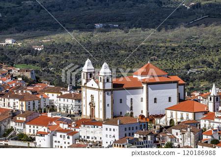 Panorama of Castelo de Vide rooftops seen from an outside viewpoint. Castelo de Vide in Alto Alentejo, Portugal. Panorama of Castelo de Vide rooftops seen from an outside viewpoint. Castelo de Vide in Alto Alentejo, Portugal. 120186988