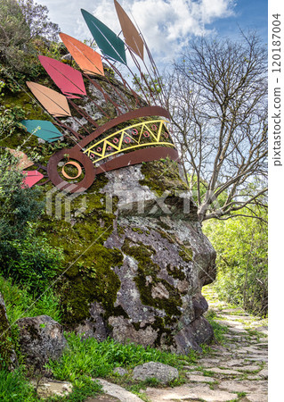 Walking along the Barca da Amieira walkways in Amieira do Tejo, Portugal. 120187004