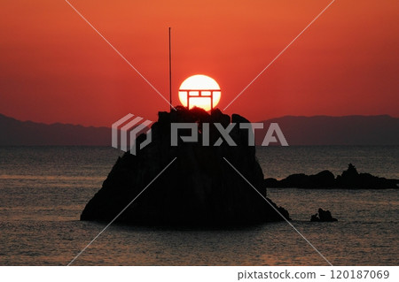 Torii gate and sunset: A mystical moment at Ushinohama Torii gate and sunset: A mystical moment at Ushinohama 120187069