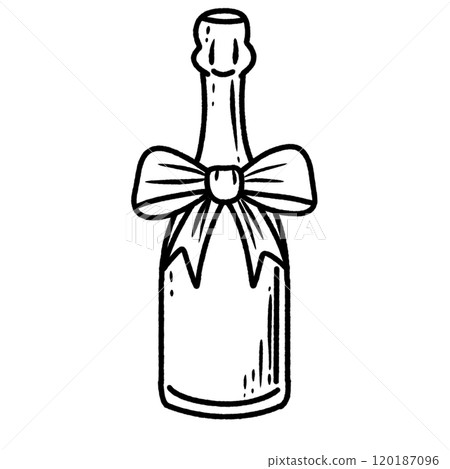 Champagne bottle with a ribbon bow Hand drawn New Years Eve Celebration party graphic illustration isolated on white background color editable Champagne bottle with a ribbon bow Hand drawn New Years Eve Celebration party graphic illustration isolated on white background color editable 120187096
