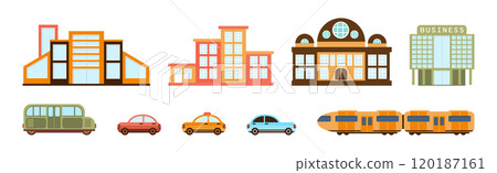 City House and Street Building Facade with Car Vector Set 120187161