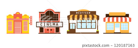 City House and Street Building Facade Vector Set 120187163