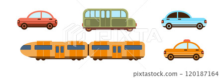 City and Intercity Traffic and Transportation Vehicle Vector Set 120187164