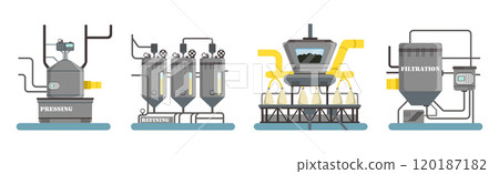 Sunflower Organic Oil Production Process Stage Vector Set Sunflower Organic Oil Production Process Stage Vector Set 120187182