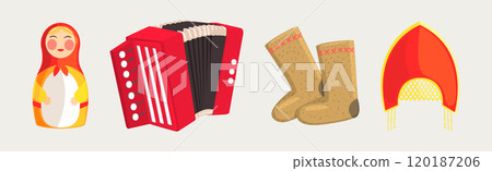 Russian Slavic Object and Famous Symbol Vector Illustration Set Russian Slavic Object and Famous Symbol Vector Illustration Set 120187206