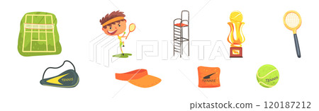 Tennis Player Professional Object and Item Vector Set 120187212