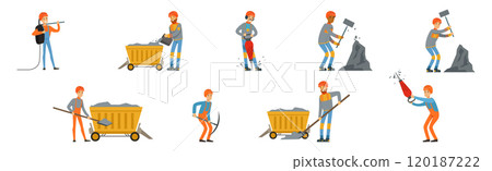 Man Miner Character in Uniform and Hard Hat Work Underground Vector Set Man Miner Character in Uniform and Hard Hat Work Underground Vector Set 120187222