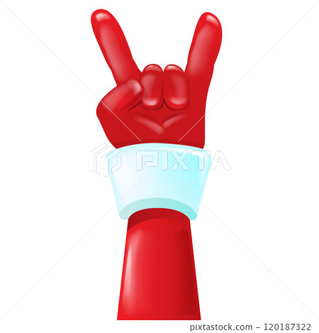 Santa Claus hand rock n roll gesture icon vector illustration isolated on white background. red Christmas Rock concert and party poster, banner, card design template. Cool Santa icon isolated Santa Claus hand rock n roll gesture icon vector illustration isolated on white background. red Christmas Rock concert and party poster, banner, card design template. Cool Santa icon isolated 120187322