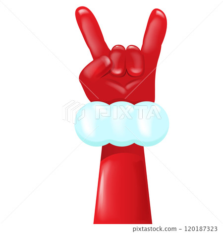 Santa Claus hand rock n roll gesture icon vector illustration isolated on white background. red Christmas Rock concert and party poster, banner, card design template. Cool Santa icon isolated Santa Claus hand rock n roll gesture icon vector illustration isolated on white background. red Christmas Rock concert and party poster, banner, card design template. Cool Santa icon isolated 120187323