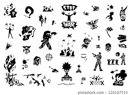 war and military vector icons , graphic silhouettes background 120187555
