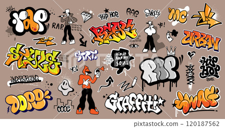 graffiti rap music street style multicolored isolated vector design element set graffiti rap music street style multicolored isolated vector design element set 120187562